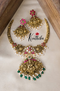 Jadau Lakshmi green beads necklace NC974