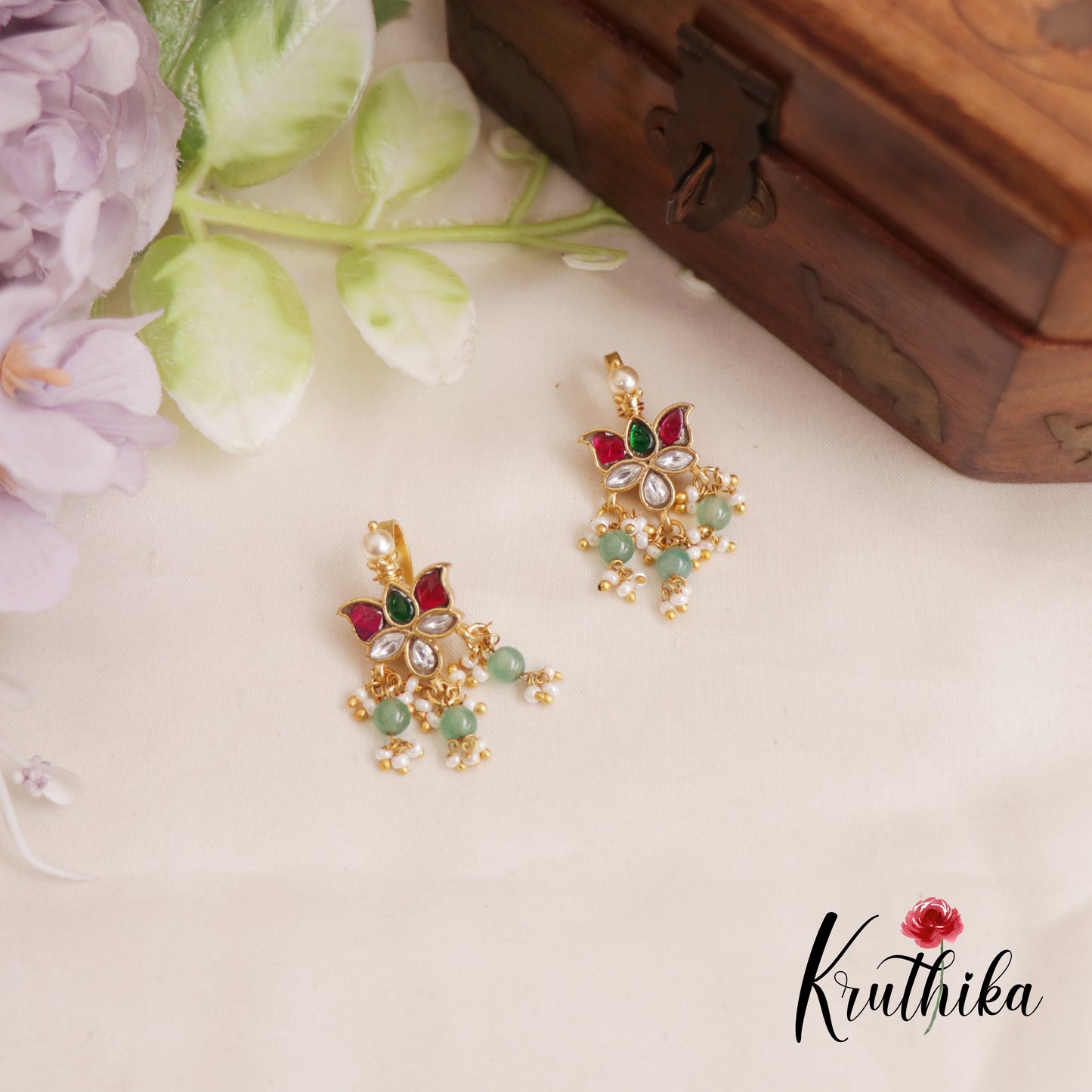 Beautiful Jadau Lotus Earcuffs | Upper Earrings | Bugadi Earrings E816