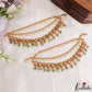 Elegant Teardrop Motifs Multi Strand Earchains With Green Bead Drops EC229