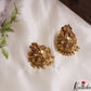 Pretty Antique Floral Lakshmi Motifs Jhumkas With Golden Bead Drops E1180