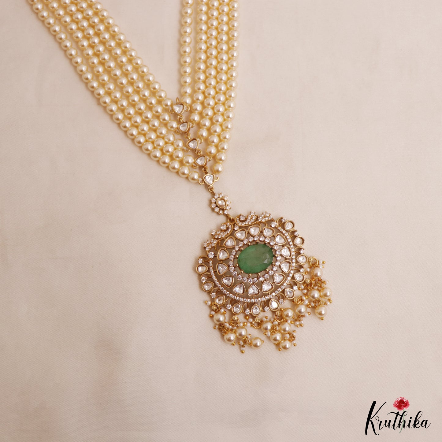 Stunning Multi Strand Pearl Chain With Polki Victorian Pendant LH2112 (Available In 4 Colors)