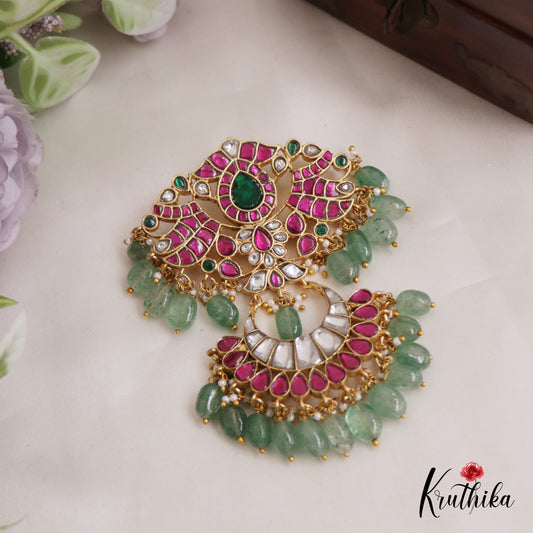 Premium Teardrop Jadau Pendant with Pearl And Bead Drops PS249