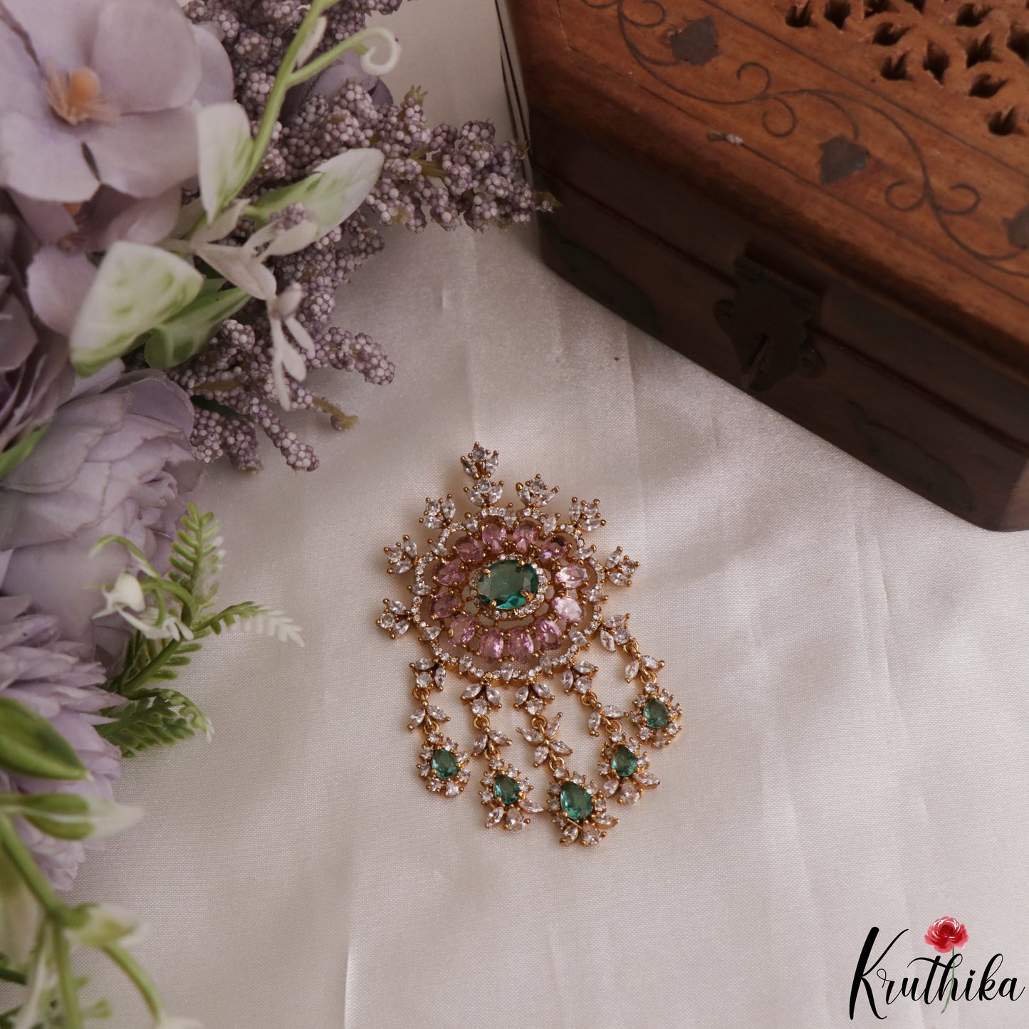 Sparkling Floral Motifs CZ Victorian Pendant Set PS300