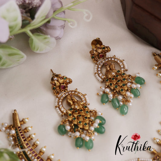 Premium Antique Peacock Jadau Necklace With Bead And Pearl Drops NC2585