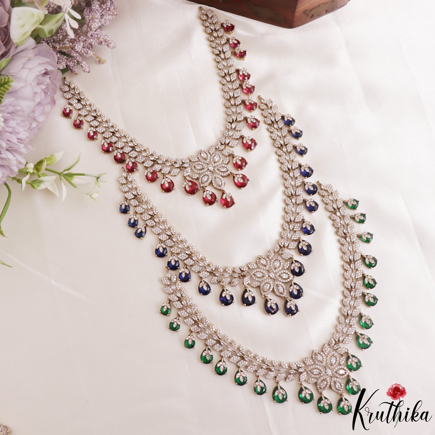 Sparkling Floral Leaf Motifs CZ Victorian Necklace NC3152 (Available In 6 Colors)