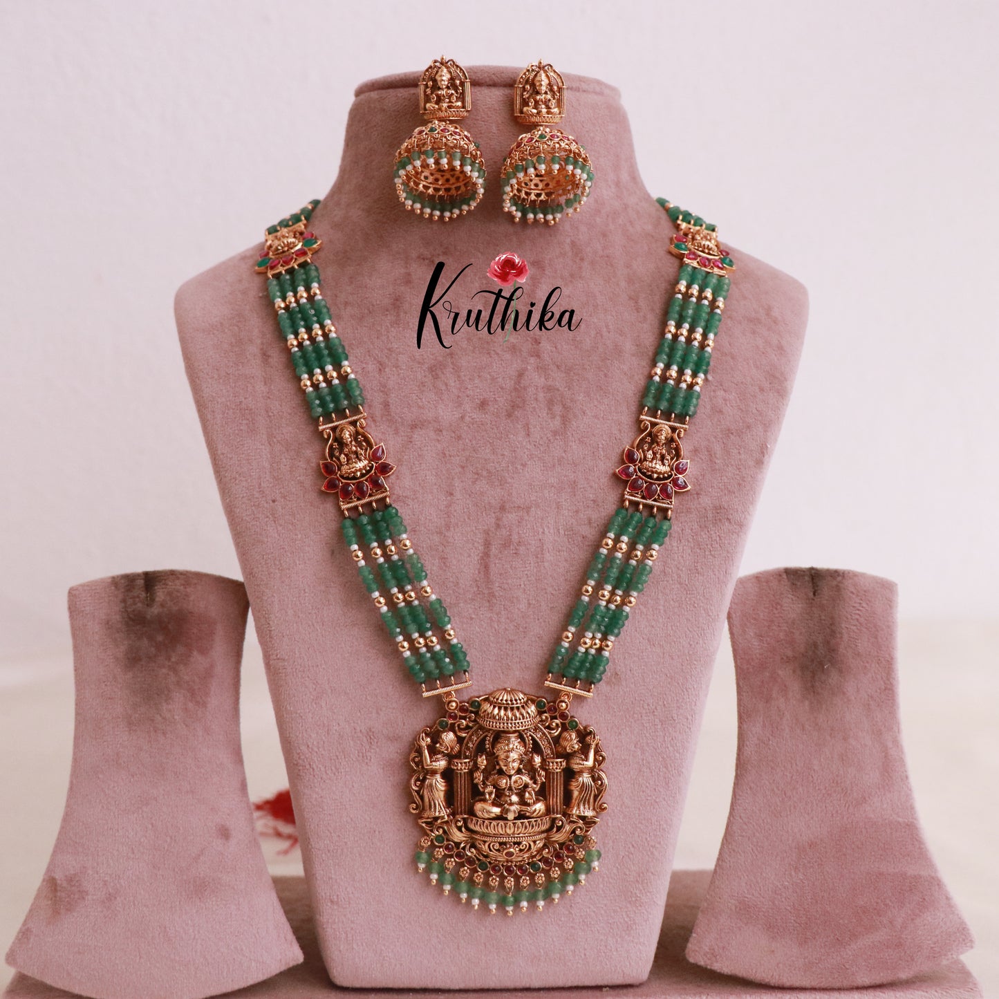Gorgeous Kemp green beads temple haaram LH1885