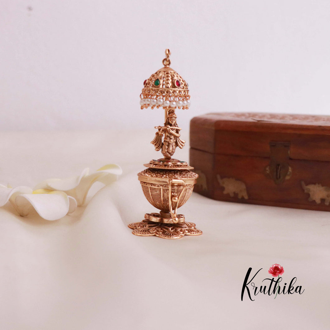 Beautifull Gold alike Krishna Kumkum box K16