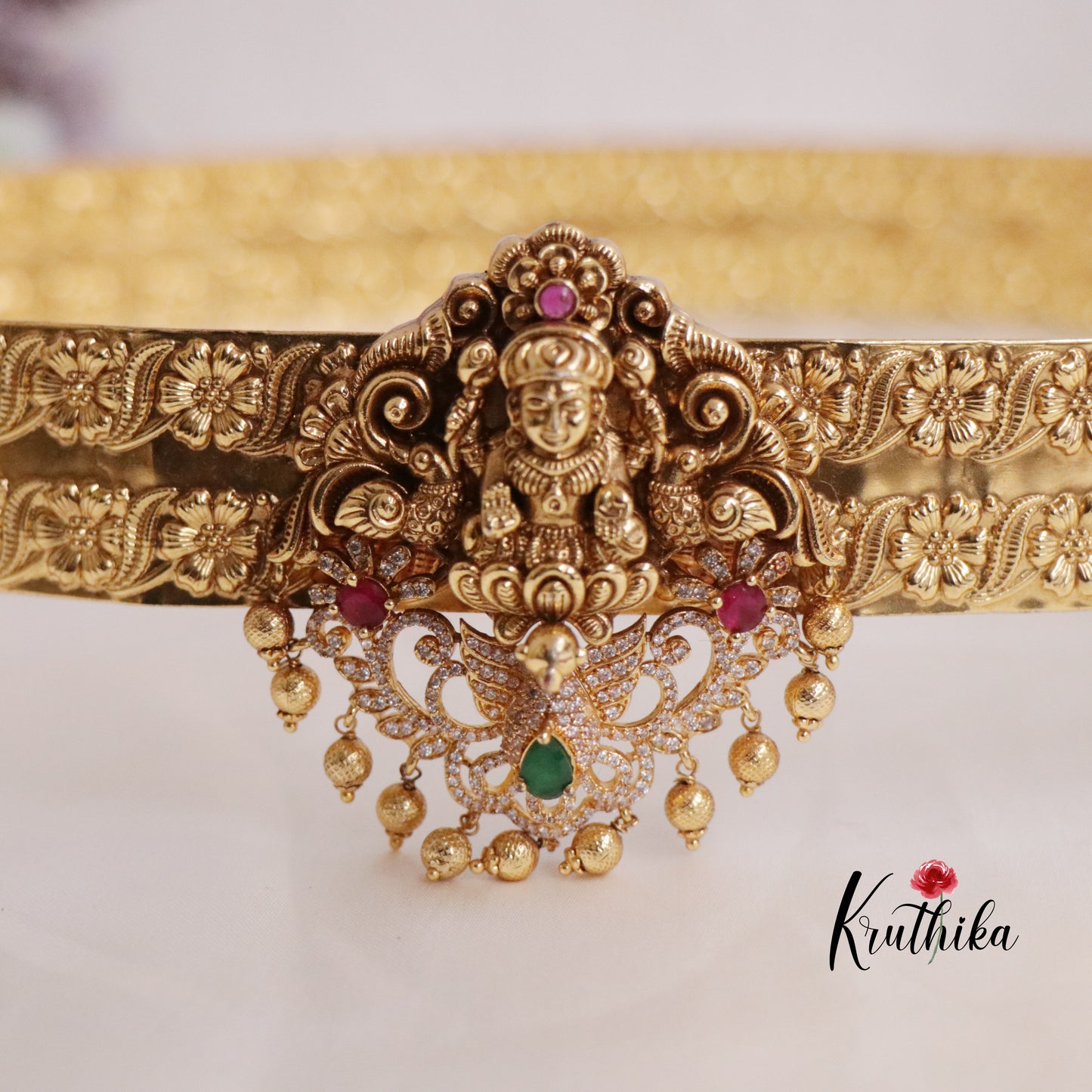 Premium CZ Light Weight Temple Lakshmi Hip Belt V284