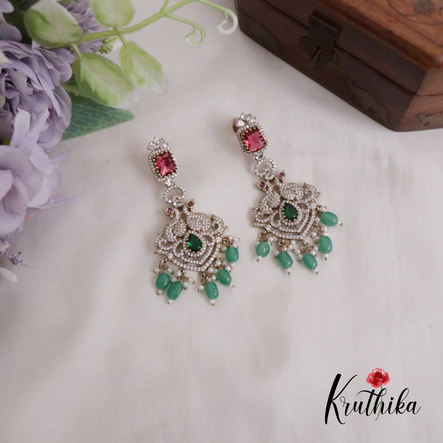 Grand Bridal AD/Victorian Peacock Multi Stone Necklace with Pair of Earrings & Maang Tikka NC2213