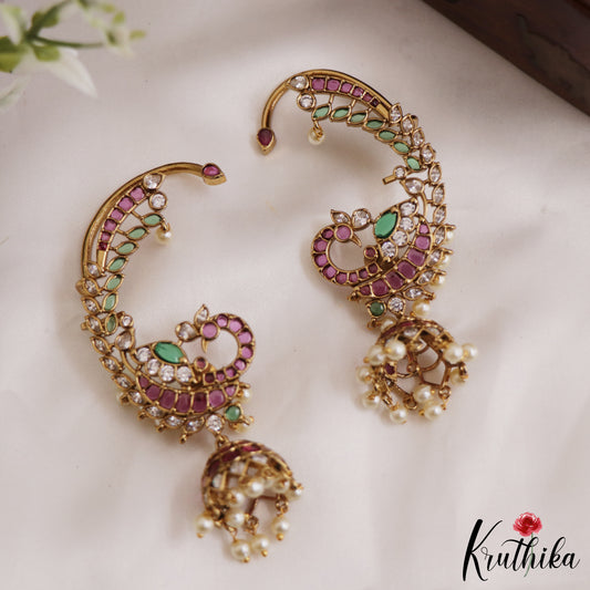 Beautiful Kemp Peacock Motifs Earcuff With Jhumkas E884 (Available in 2 Colours)