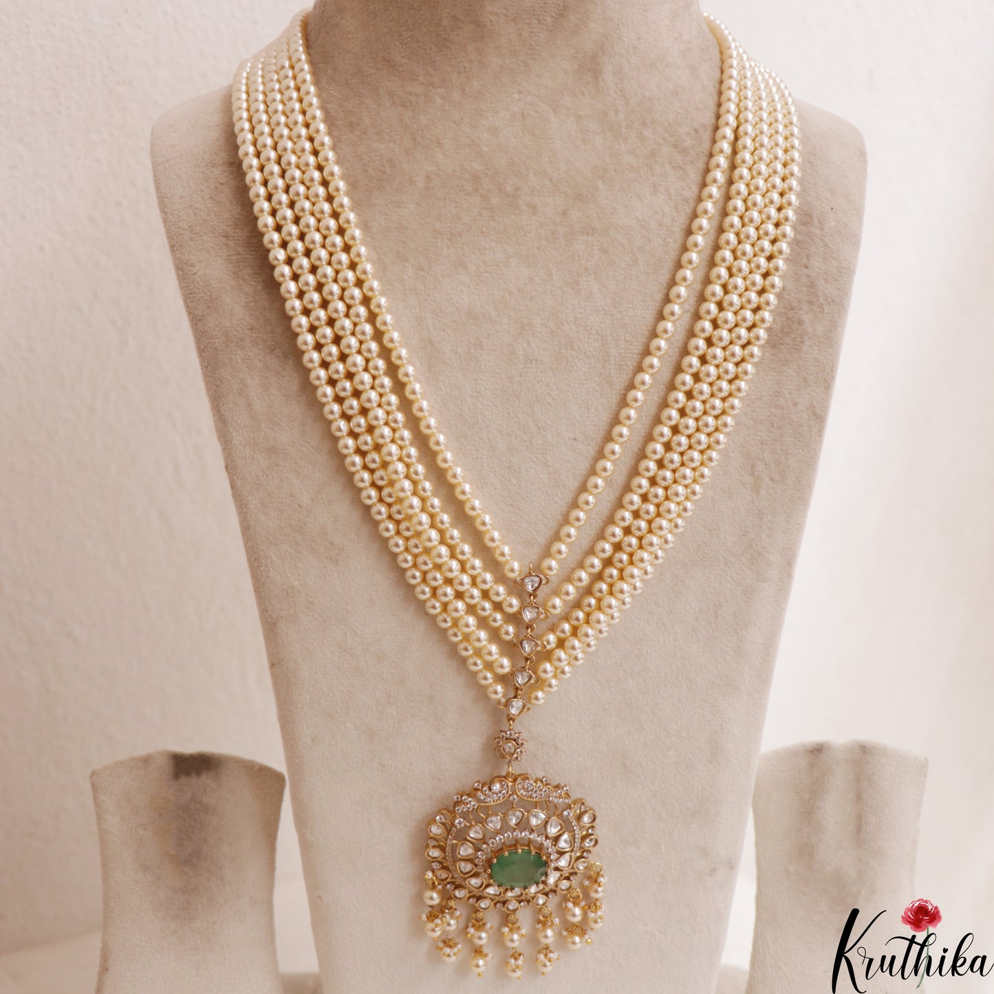 Stunning Multi Strand Pearl Chain With Polki Victorian Pendant LH2112 (Available In 4 Colors)