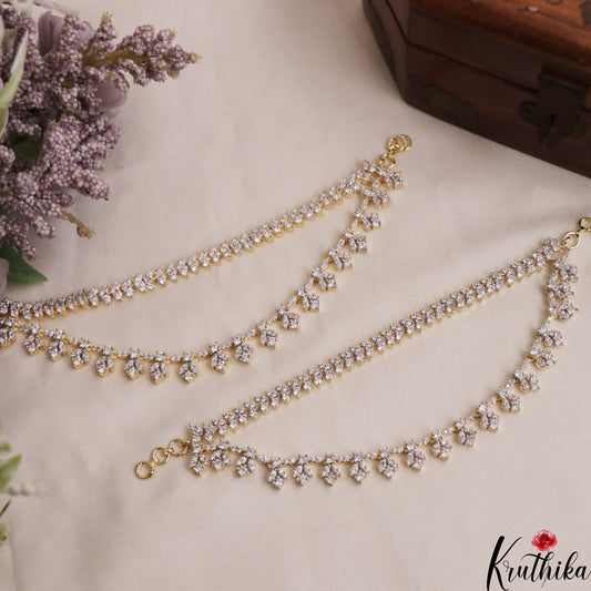 Sparking Floral Motifs Double Layered CZ Earchains EC207