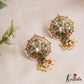 Elegant Pearl Border Floral Stud Earrings With Pearl Drops E1110 (Available In 5 Colors)