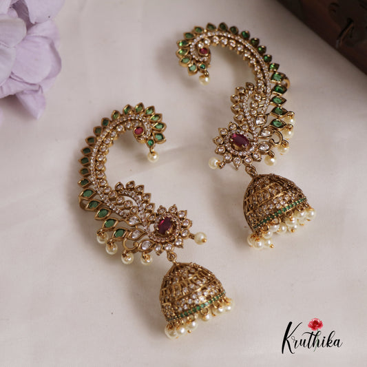 Stunning AD Ear Cuff with Jhumkas E773 (Available In 2 Colours)