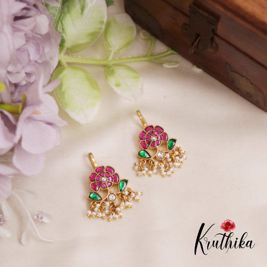 Classic Jadau Floral Leaf Earcuffs | Upper Earrings | Bugadi Earrings E817