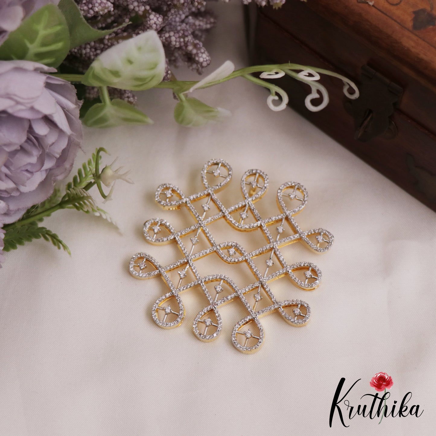 Traditional Gold-Toned AD Muggu Pendant Set PS283