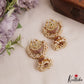 Gorgeous Floral Motifs Chandbali Jadau Jhumkas With Pearl Drops E1074