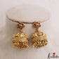 Pretty Antique Floral Lakshmi Motifs Jhumkas With Golden Bead Drops E1180