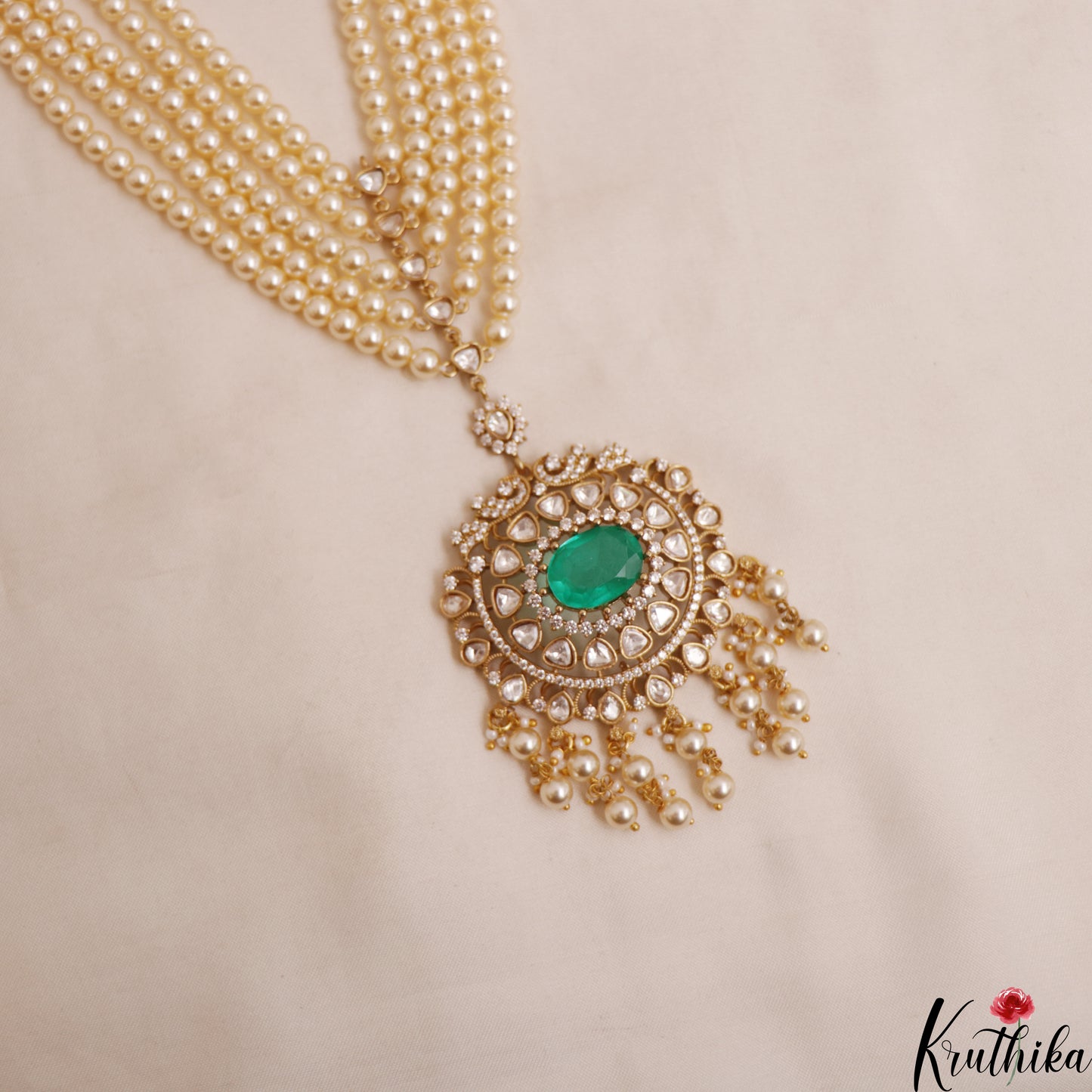 Stunning Multi Strand Pearl Chain With Polki Victorian Pendant LH2112 (Available In 4 Colors)