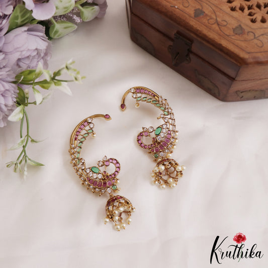 Beautiful Kemp Peacock Motifs Earcuff With Jhumkas E884 (Available in 2 Colours)