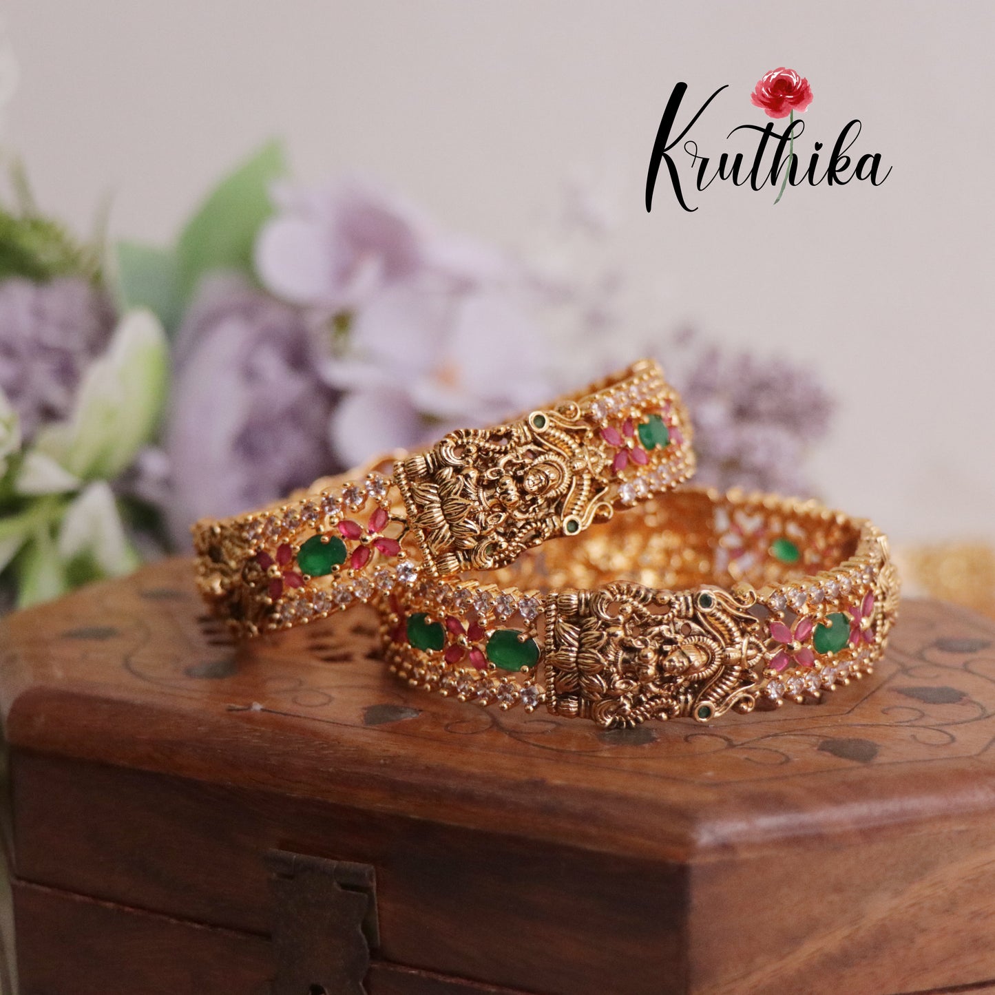 Gorgeous Temple Lakshmi Multi Stone Bangles B230