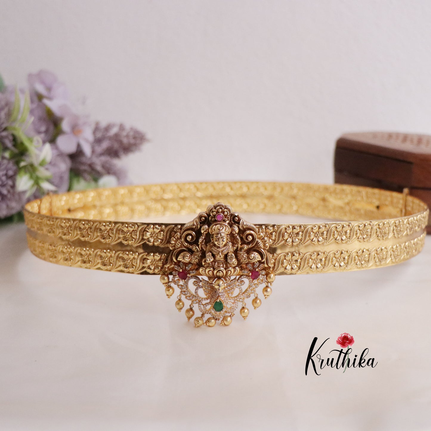 Premium CZ Light Weight Temple Lakshmi Hip Belt V284