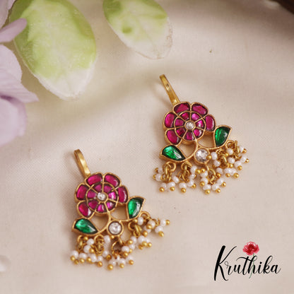 Classic Jadau Floral Leaf Earcuffs | Upper Earrings | Bugadi Earrings E817