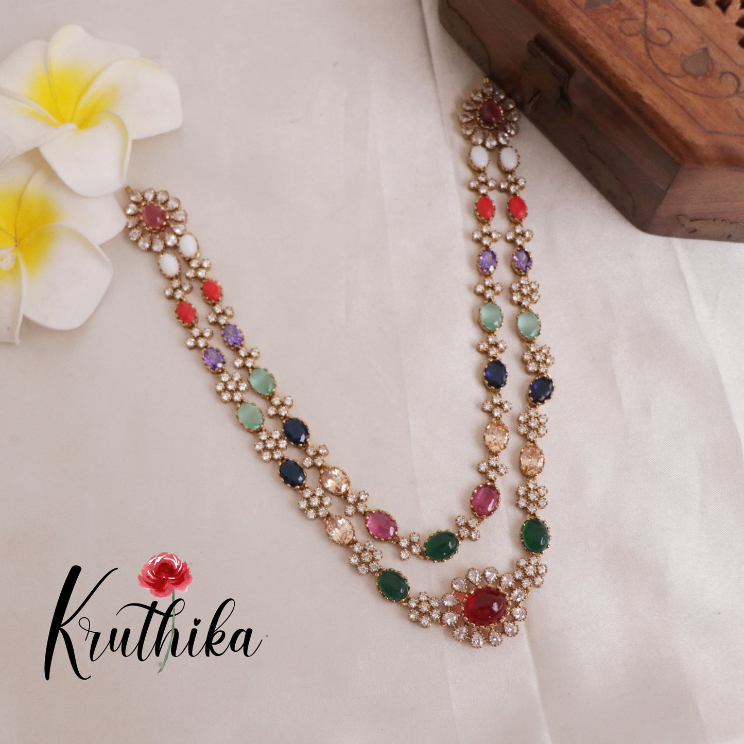 Elegant AD/CZ two-layer Navaratna necklace NC1949