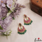 Gorgeous Teardrop Motifs Chandbali Earrings With Green Bead Drops E1069