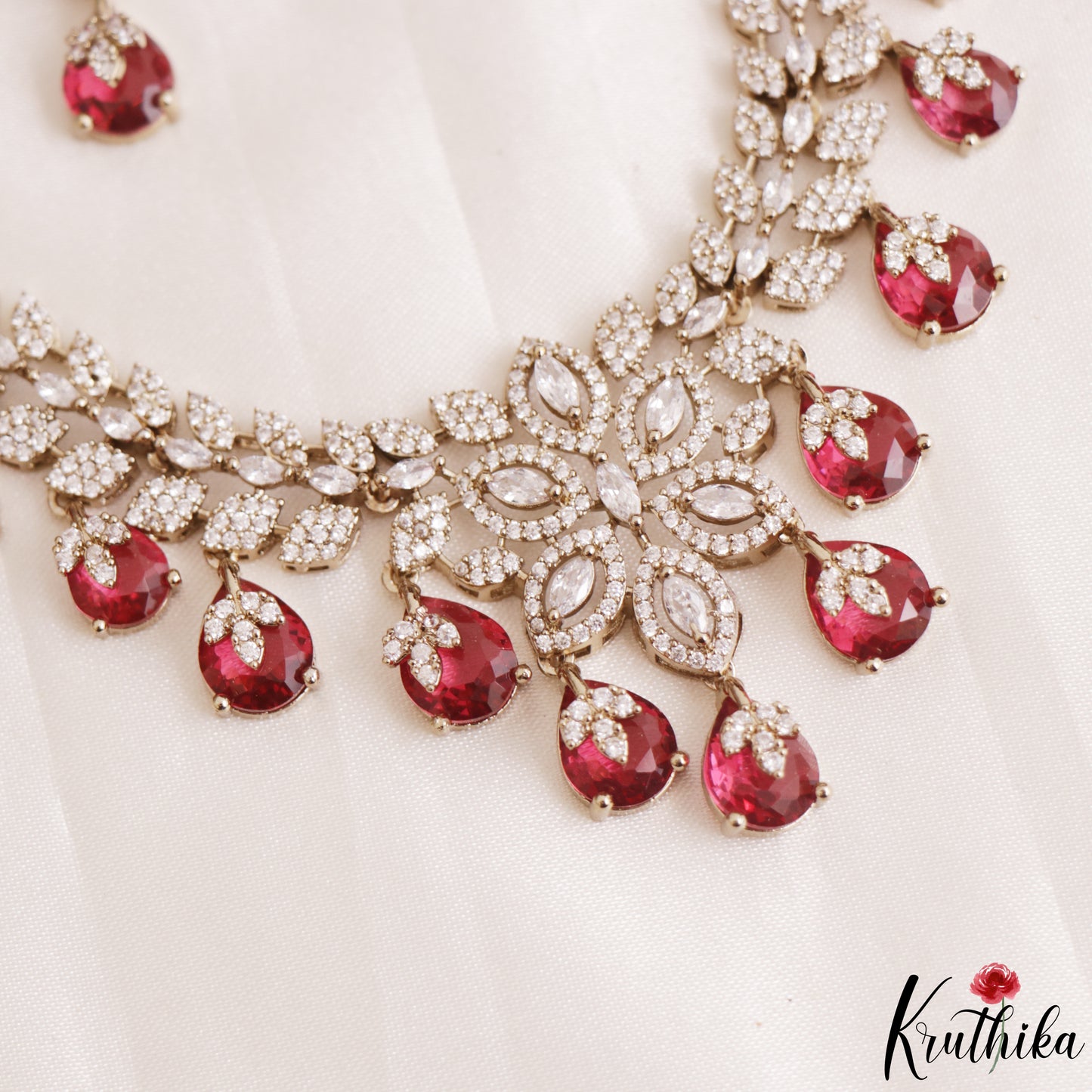Sparkling Floral Leaf Motifs CZ Victorian Necklace NC3152 (Available In 6 Colors)