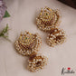 Gorgeous Floral Motifs Chandbali Jadau Jhumkas With Pearl Drops E1074