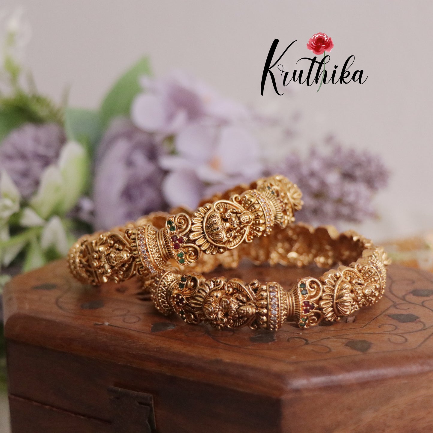 Grand Antique Multi Stone Temple Lakshmi Bangles B231