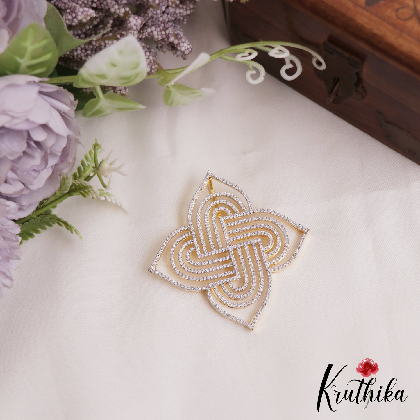 Sparkling Geometric Motifs Gold-Toned AD Pendant Set PS284