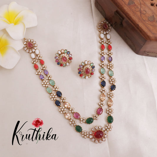 Elegant AD/CZ two-layer Navaratna necklace NC1949