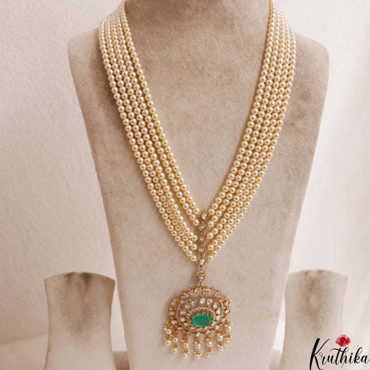 Stunning Multi Strand Pearl Chain With Polki Victorian Pendant LH2112 (Available In 4 Colors)