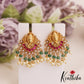 Elegant Lord Ganesha Motifs Stud Earrings With Green Bead Drops E1045