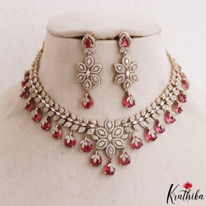 Sparkling Floral Leaf Motifs CZ Victorian Necklace NC3152 (Available In 6 Colors)