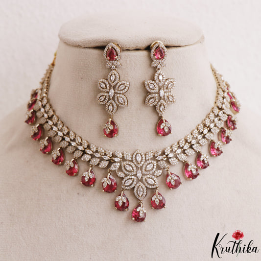 Sparkling Floral Leaf Motifs CZ Victorian Necklace NC3152 (Available In 6 Colors)