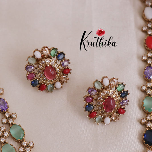 Elegant AD/CZ two-layer Navaratna necklace NC1949