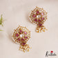 Elegant Pearl Border Floral Stud Earrings With Pearl Drops E1110 (Available In 5 Colors)