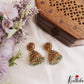 Premium Antique Floral Peacock Motifs Jhumkas With Green Bead Drops E1181