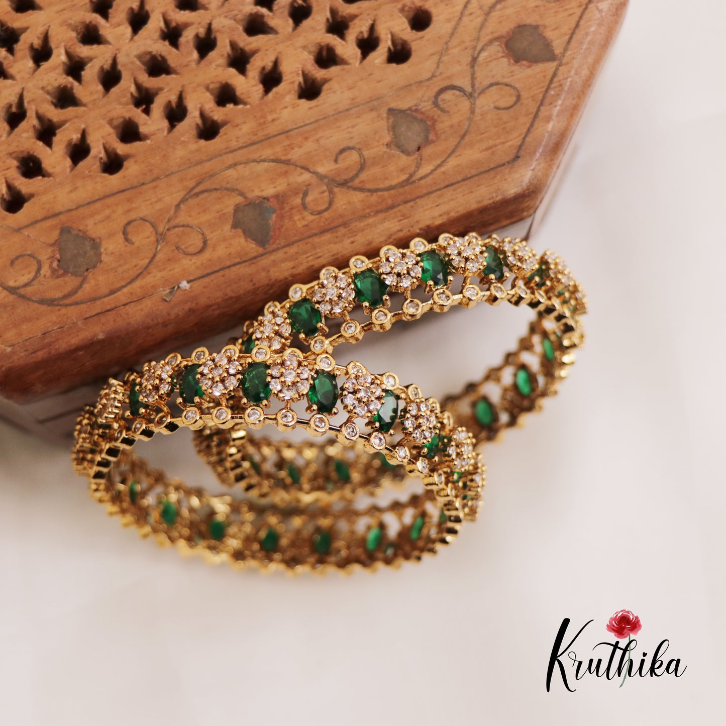 Beautiful Sparking Floral AD/Victorian Bangles B412 Set Of 2 (Available in 3 Colours)