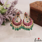 Gorgeous Teardrop Motifs Chandbali Earrings With Green Bead Drops E1069