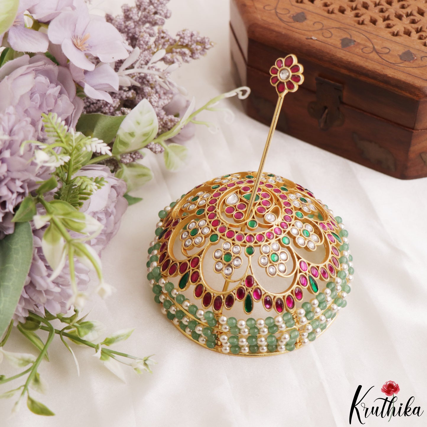 Gorgeous Jadau Hair Bun With Pearl And Bead Tiers J439