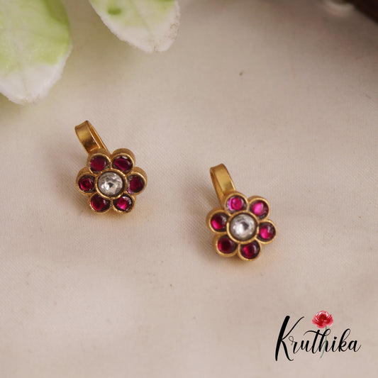 Simple Jadau Floral Earcuffs | Upper Earrings | Bugadi Earrings E818