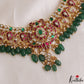Gorgeous Floral Peacock Motifs Jadau Choker With Green Bead Drops NC3104