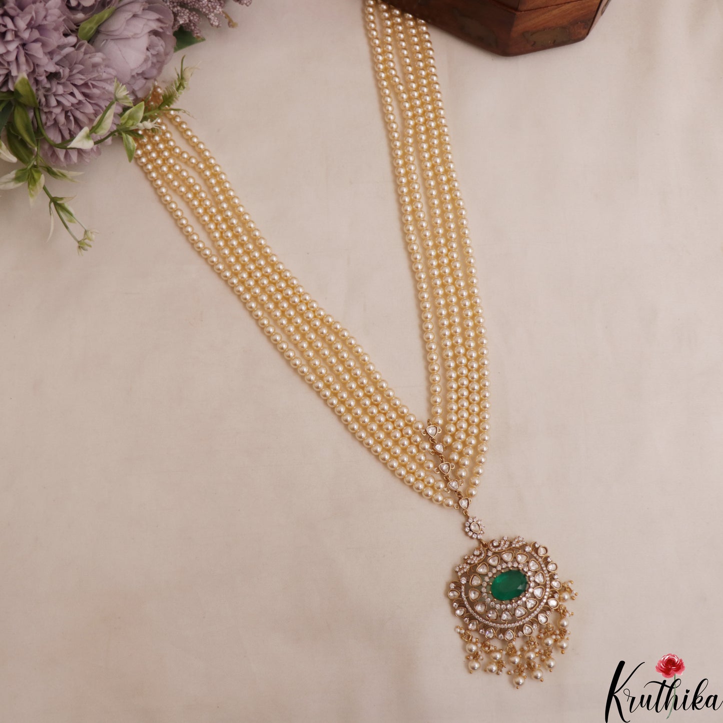 Stunning Multi Strand Pearl Chain With Polki Victorian Pendant LH2112 (Available In 4 Colors)
