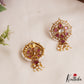 Elegant Pearl Border Floral Stud Earrings With Pearl Drops E1110 (Available In 5 Colors)
