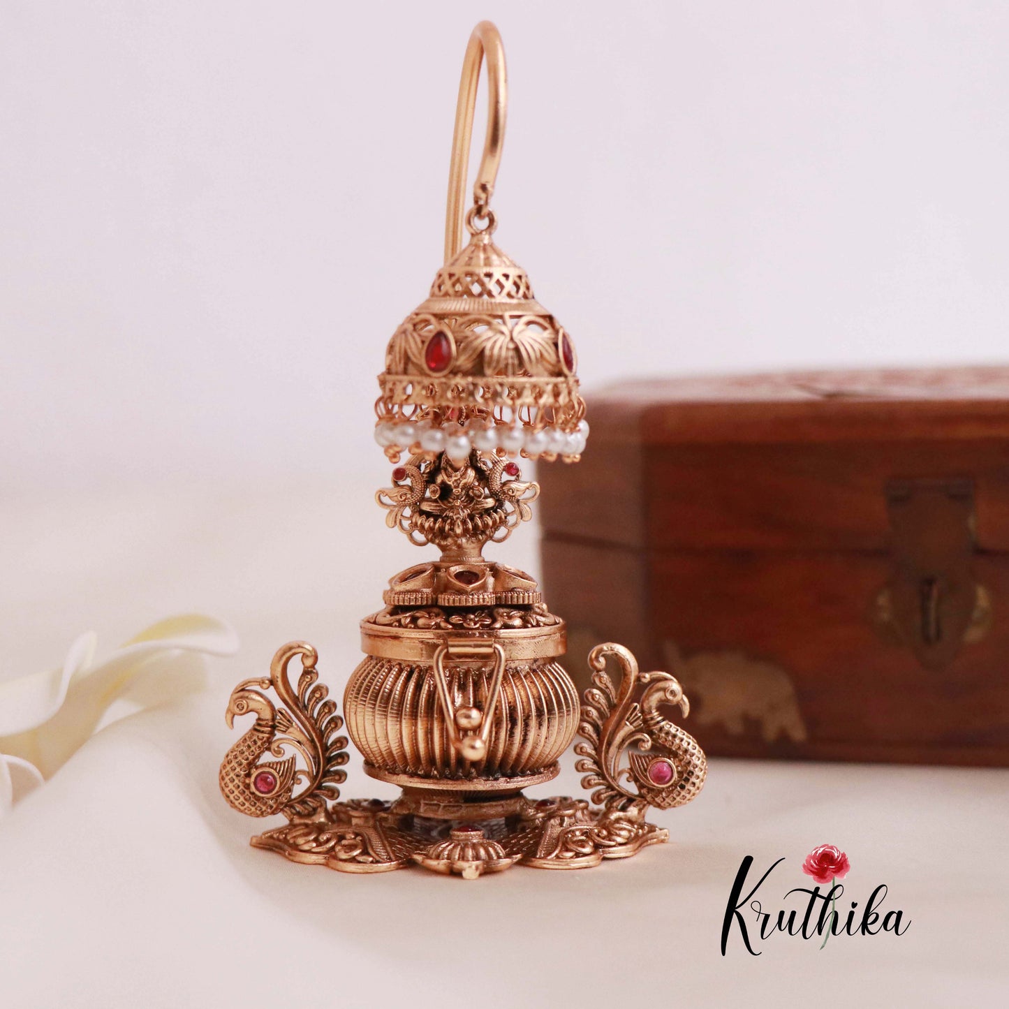 Gorgeous Gold alike Lakshmi Peacock Kumkum box K17