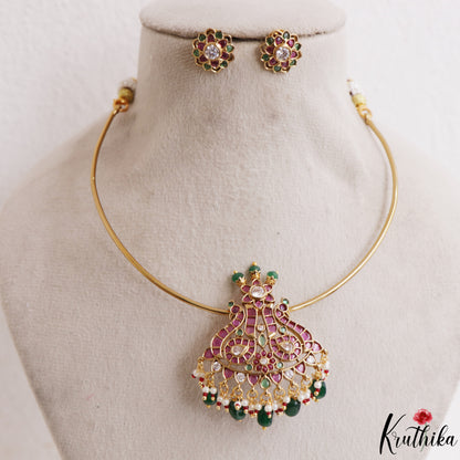 Beautiful Peacock Motifs Kemp Hasli Choker With Pearl Bead Drops NC3257 (Available In 3 Colors)